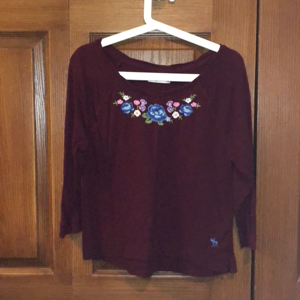 Burgundy Flower Neckline Abercrombie Shirt